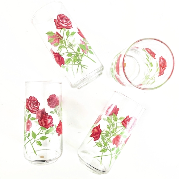 Rose Vintage cups rose glasses drinking glass roses flower cups lemonade glasses - Picture 2 of 2